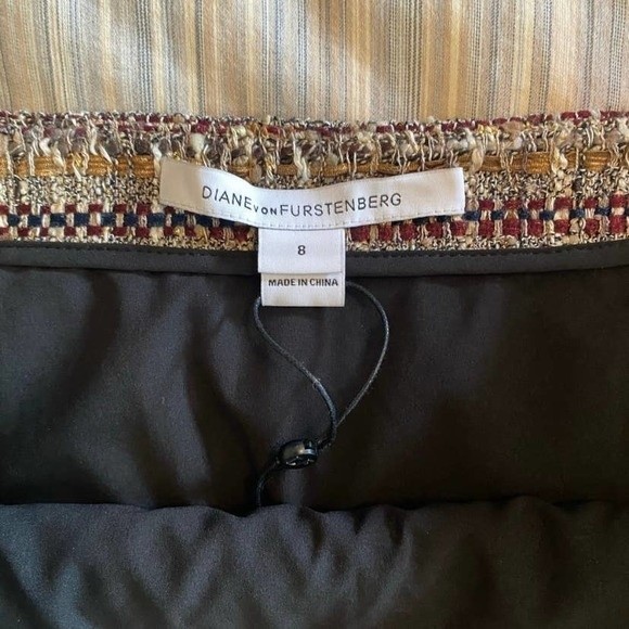 DVF Brown Multi Tweed A-line Fringe Trim Skirt Sizec8 NEW NWT - Picture 7 of 9